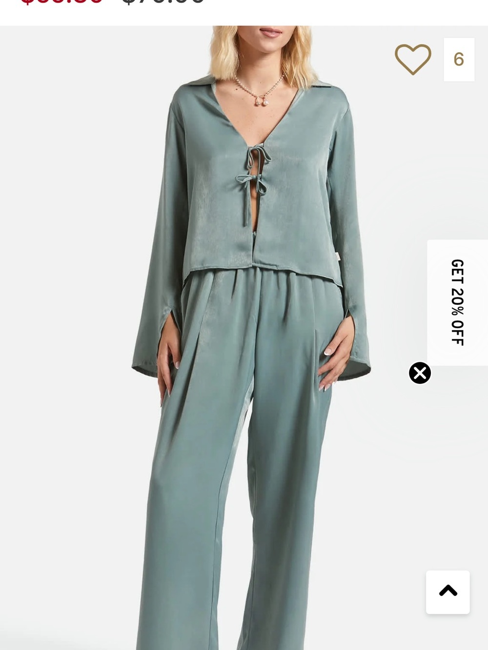Brixton Sage Green Tie-Front Wide-Leg Jumpsuit Set